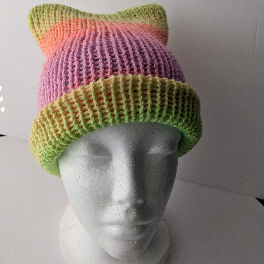 Sunset Rainbow Cat Ear Beanie Hat